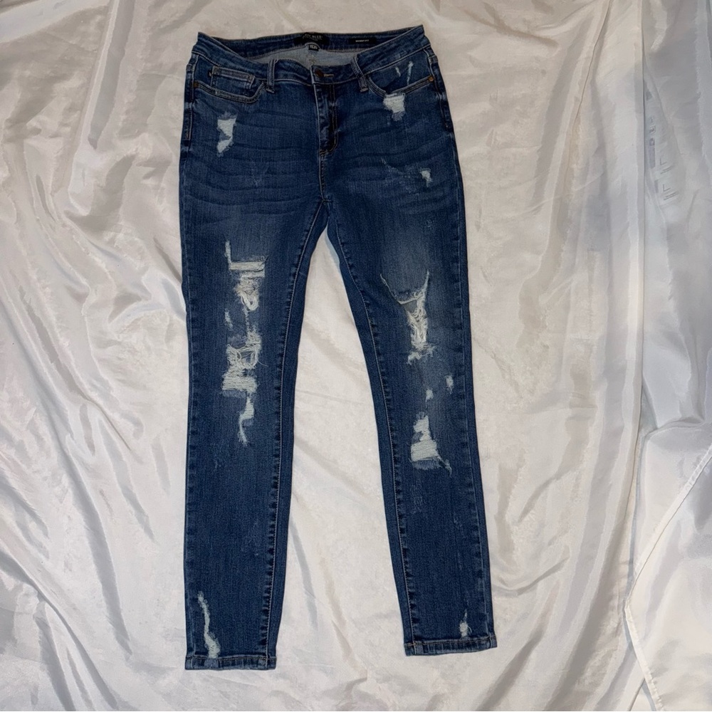 Judy Blue‎ Jeans Medium-Dark Blue Distressed Stretch Skinny Women’s 11/30
